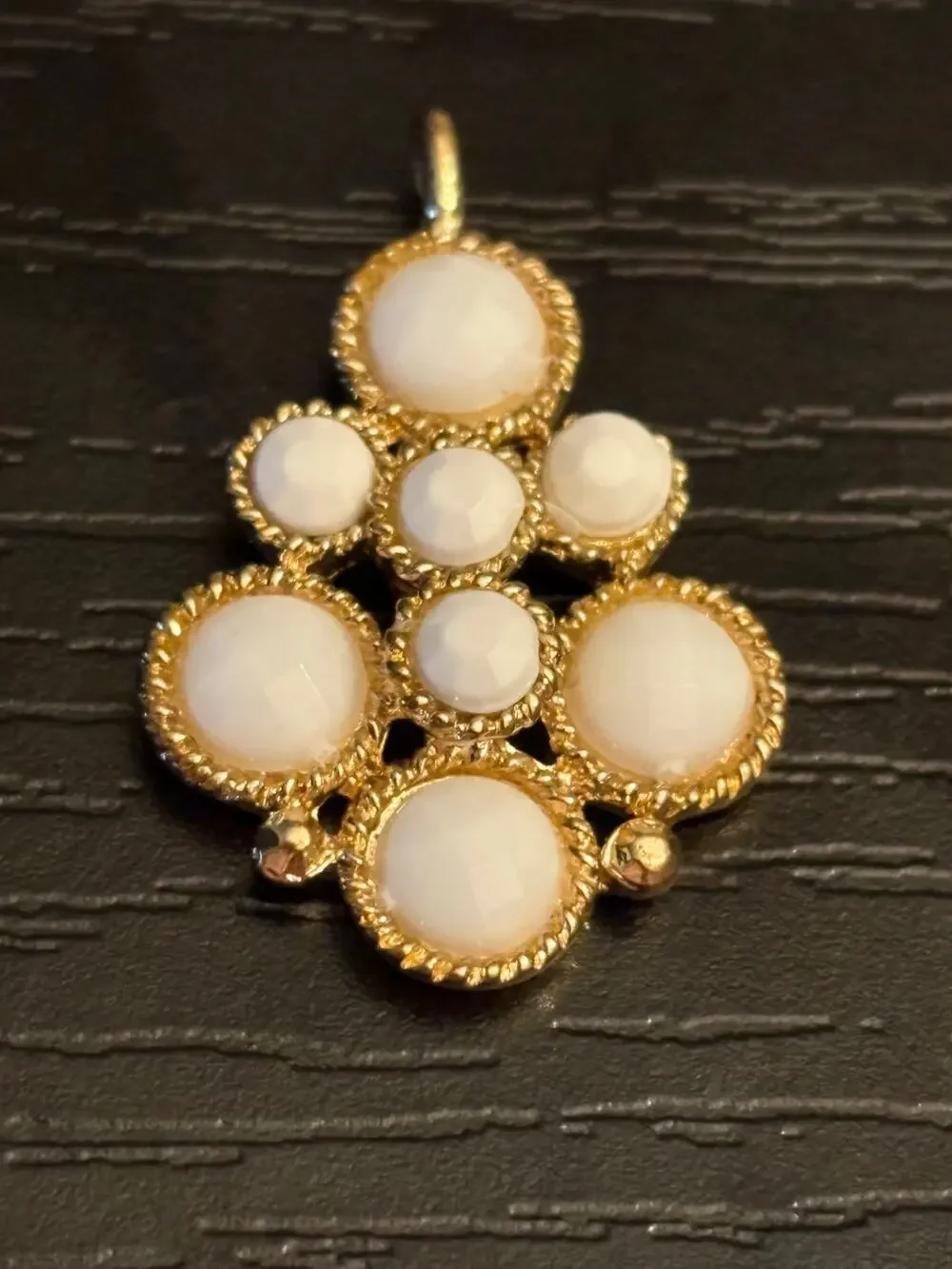 Vintage Gold Tone White Acrylic Cluster Pendant